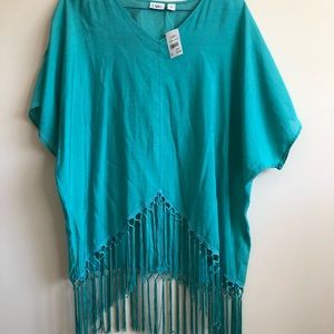 Teal fringe blouse